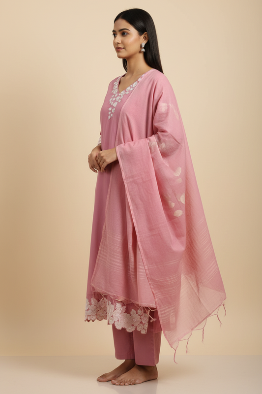 Blush Pink Cotton Straight Suit Set