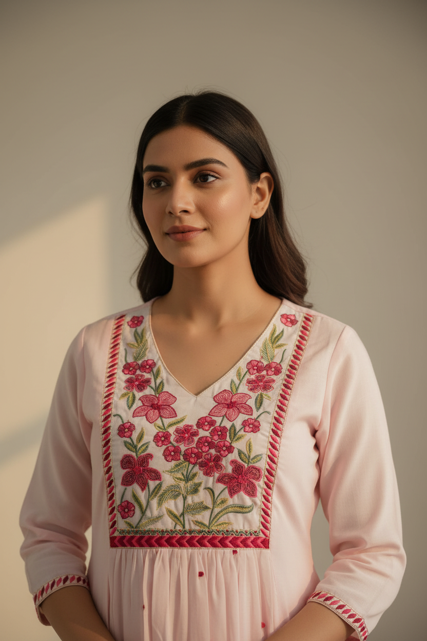 Pink Floral Mul Cotton Suit Set