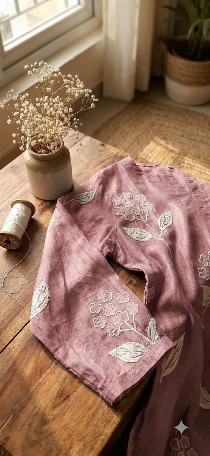 Orchid Embroidered Mul Chanderi Suit Set