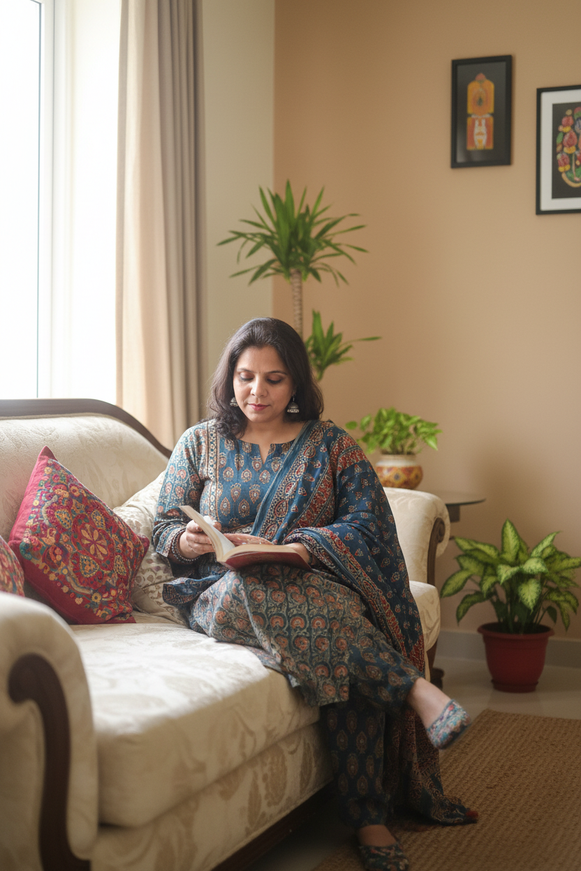 Blue Ajrakh Cotton Straight Suit Set