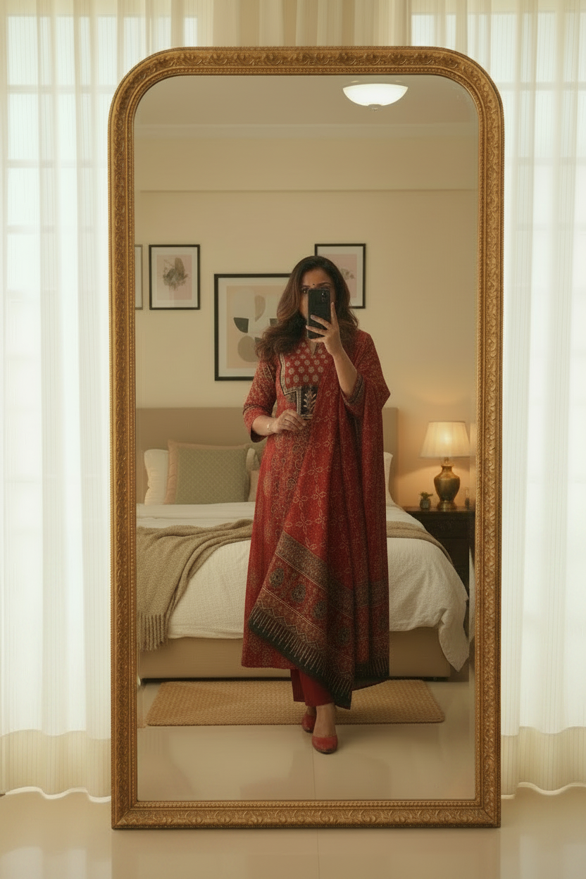 Maroon Leaf Ajrakh Cotton Suit Set