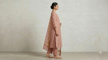 Blush Pleated Embroidered Mul Chanderi Suit Set