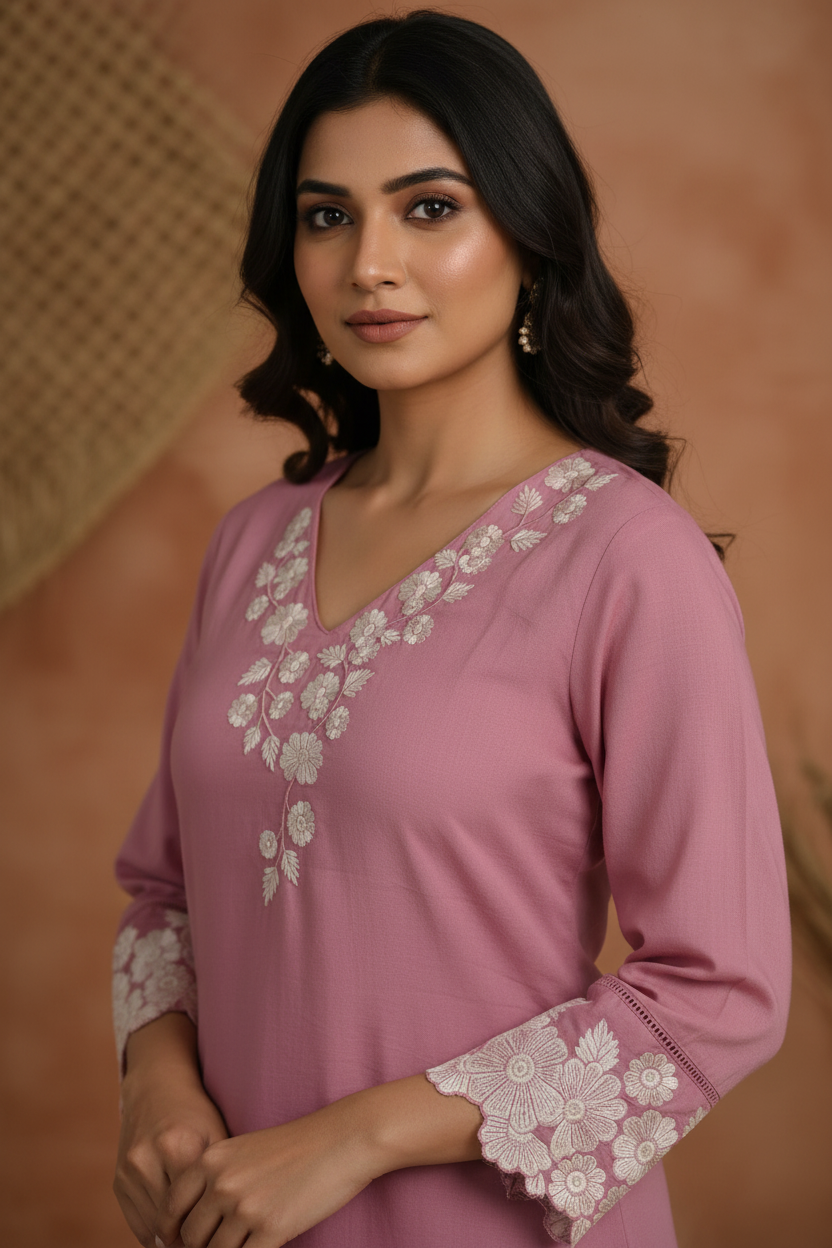 Blush Pink Cotton Straight Suit Set