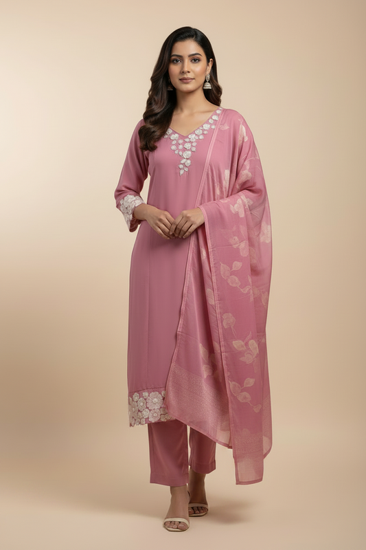 Blush Pink Cotton Straight Suit Set