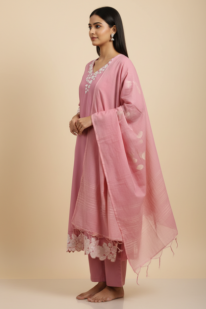Blush Pink Cotton Straight Suit Set
