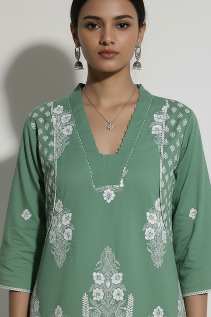 Sage Green Cotton Harem Pant Kurta Set