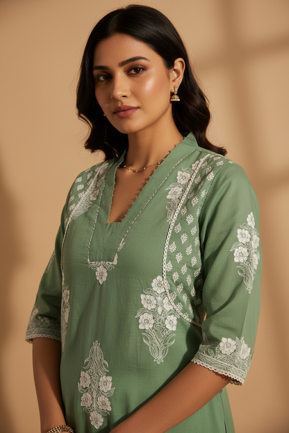 Sage Green Cotton Harem Pant Kurta Set