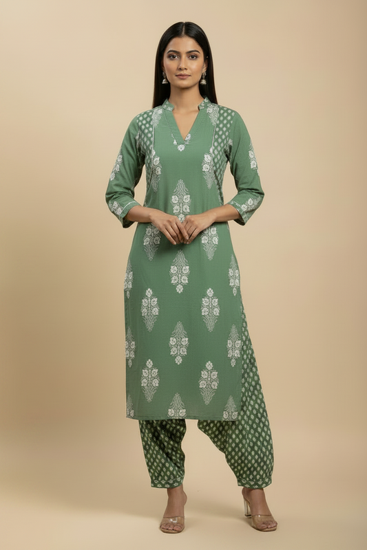 Sage Green Cotton Harem Pant Kurta Set