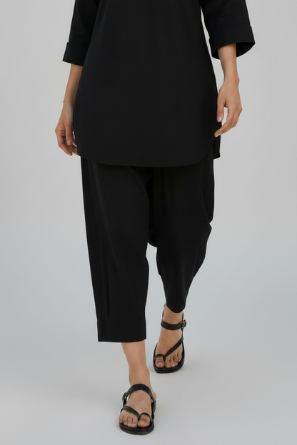 Black Cotton Harem Pant Short Kurta Set