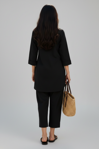 Black Cotton Harem Pant Short Kurta Set