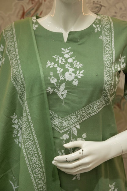 Fern Green Cotton Straight Suit Set
