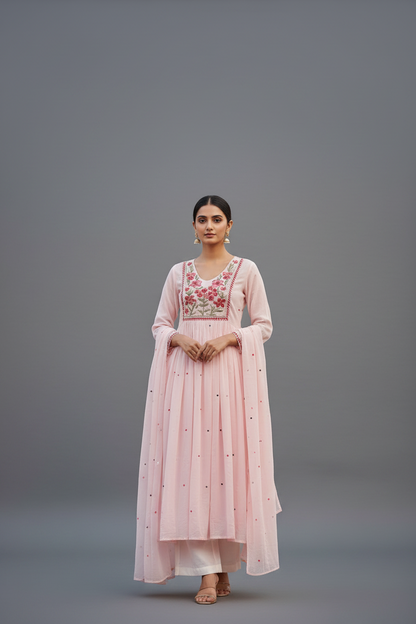 Pink Floral Mul Cotton Suit Set
