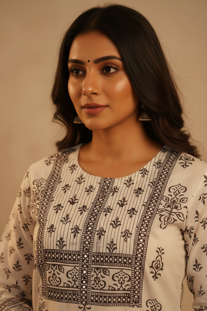 Pink Handblock Cotton Straight Suit Set