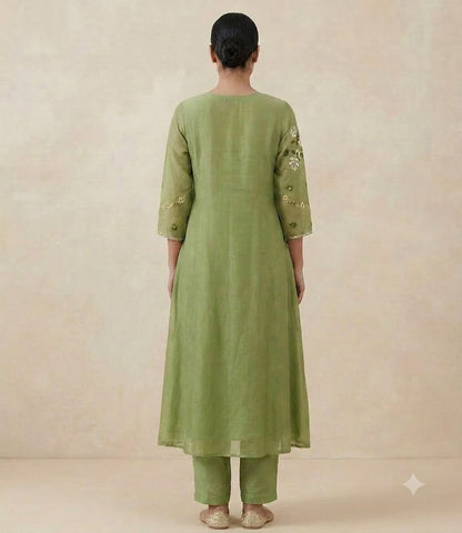 Pastel Green Mul Chanderi Embroidered Suit Set