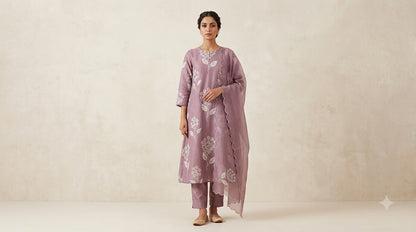 Orchid Embroidered Mul Chanderi Suit Set