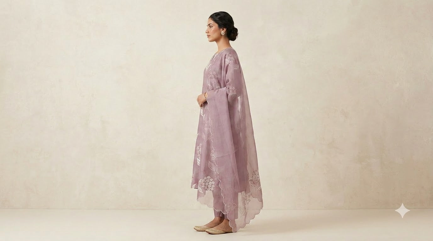 Orchid Embroidered Mul Chanderi Suit Set